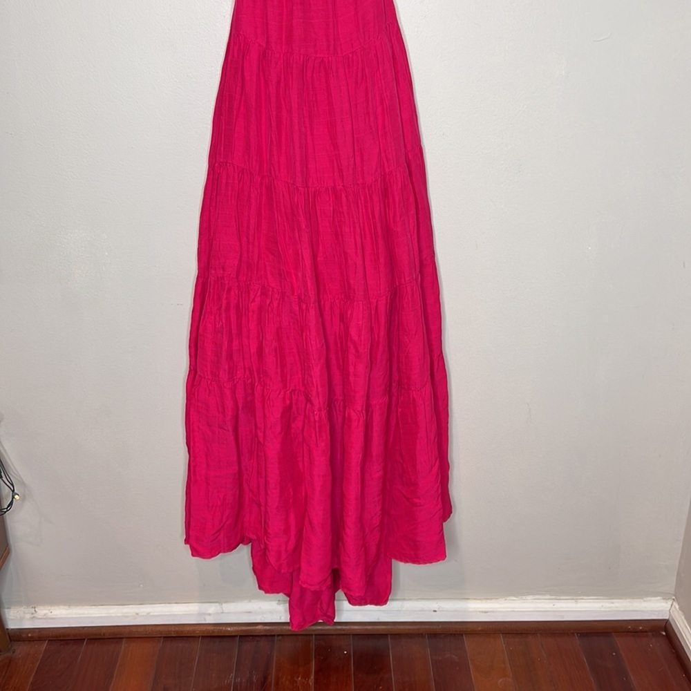 Anthropologie Let‎ Me Be Cutout Tiered Dress Open Back Maxi Hot Pink Extra-Small - Picture 3 of 10